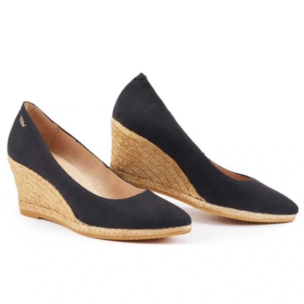 Black Espadrille Wedge Pumps - Women's Classic Style